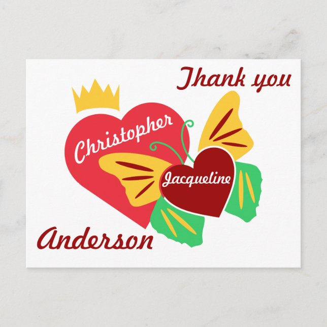 Röda Hjärtan, Fjäril Tack Vykort (Framsida)