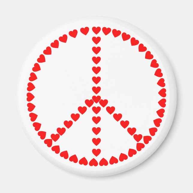 Röda Hjärtan Fredstecken Hippie Magnet (Framsidan)