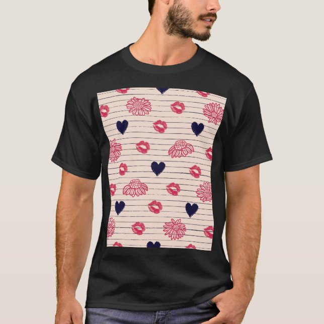 Röda hjärtan, läppar, daisy mönster. t shirt (Framsida)