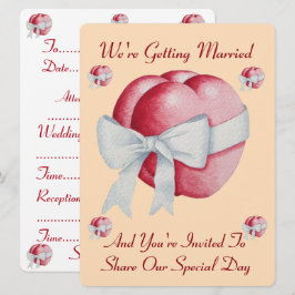 röda hjärtan med vit bog för bröllop inbjudan