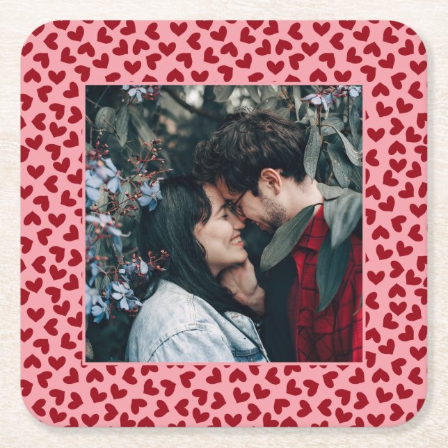 Röda hjärtan mönster 2-anpassningsbarnas foton underlägg papper kvadrat (Framsidan)