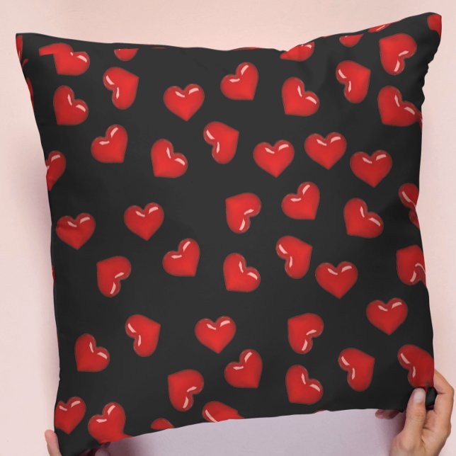 Röda hjärtan mönster på svart söt romantik kudde (Skapare uppladdad)