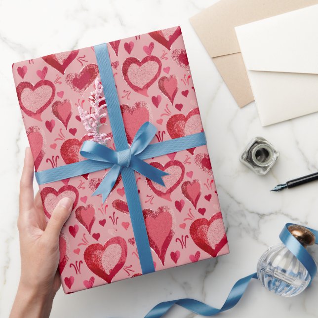 Röda Hjärtan Mönster Teckning Alla hjärtans dag Presentpapper (Gifting)