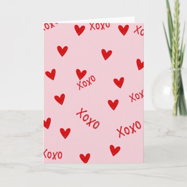 Röda hjärtan mönster Xoxo-kort Kort (Framsida)
