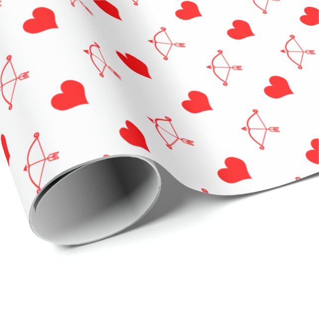Röda hjärtan och Cupids pil Alla hjärtans dag Presentpapper (Rullad Hörn)