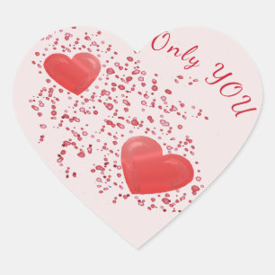 Röda hjärtan och Sparkles.. Bara du Valentine Hjärtformat Klistermärke