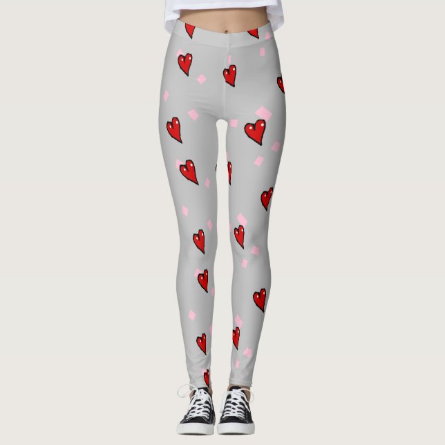 Röda hjärtan på grått leggings (Framsida)