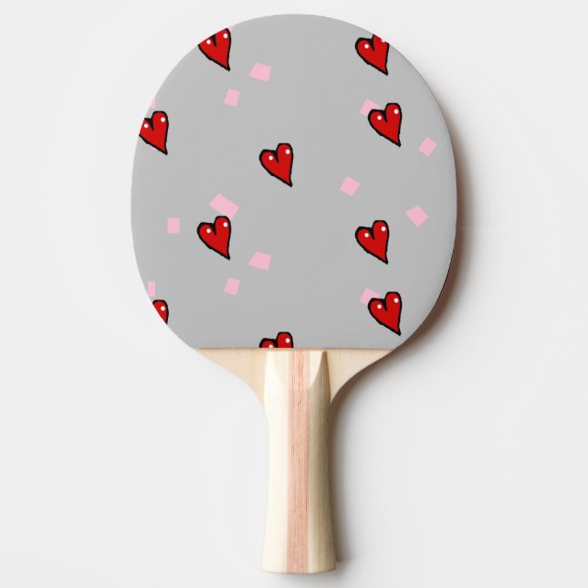Röda hjärtan på grått pingisracket (Framsidan)