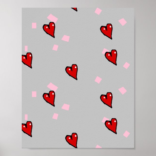 Röda hjärtan på grått poster (Framsidan)