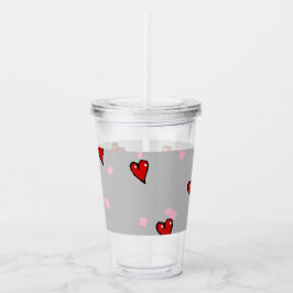 Röda hjärtan på grått take away mugg
