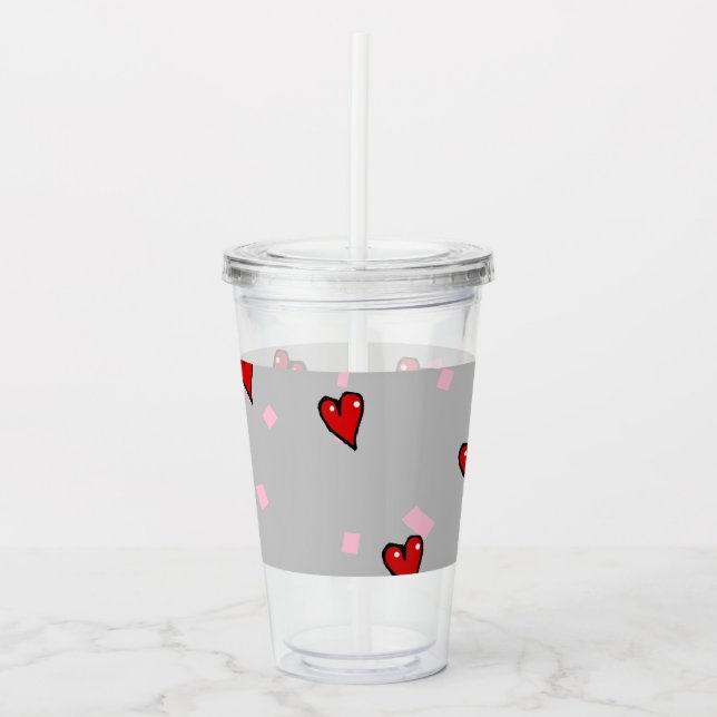 Röda hjärtan på grått take away mugg (Framsida)
