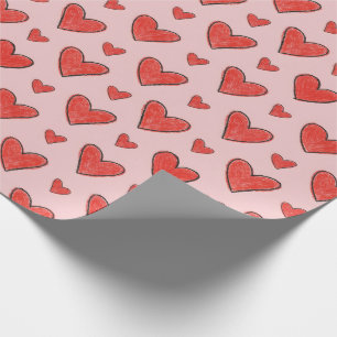 Röda hjärtan på rosa barns färgläggningsmönster presentpapper