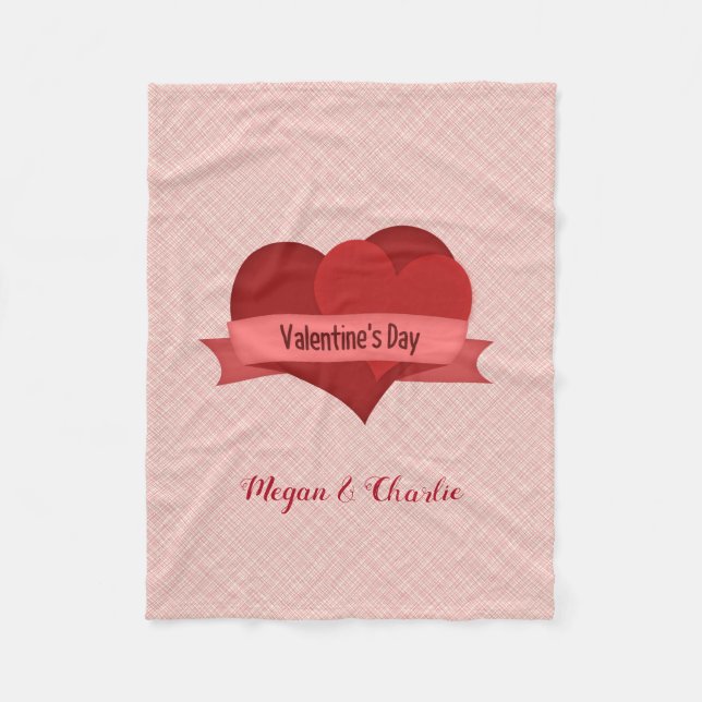 Röda hjärtan på Rosa Fleecefilt (Framsidan)