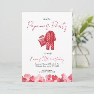 Röda Hjärtan Pyjamas Soverparty Födelsedag Inbjudningar