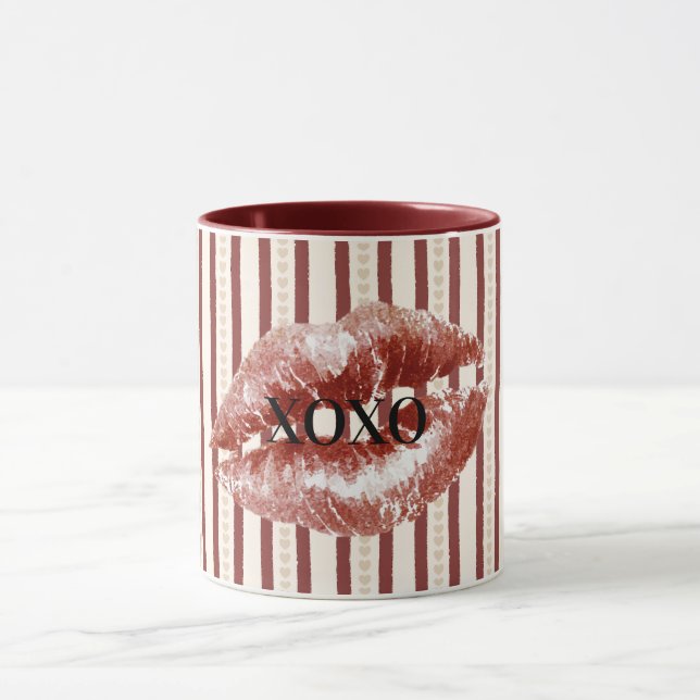 Röda Hjärtan Ränder XOXO Kyss Läppar Mugg (Center)
