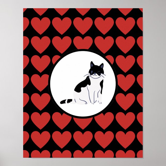 Röda hjärtan - svart vita kattunge-röster poster (Framsidan)
