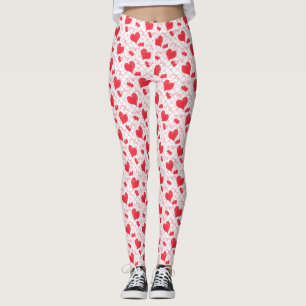 Röda hjärtan, text, "kärlek du", röd och vit, koll leggings