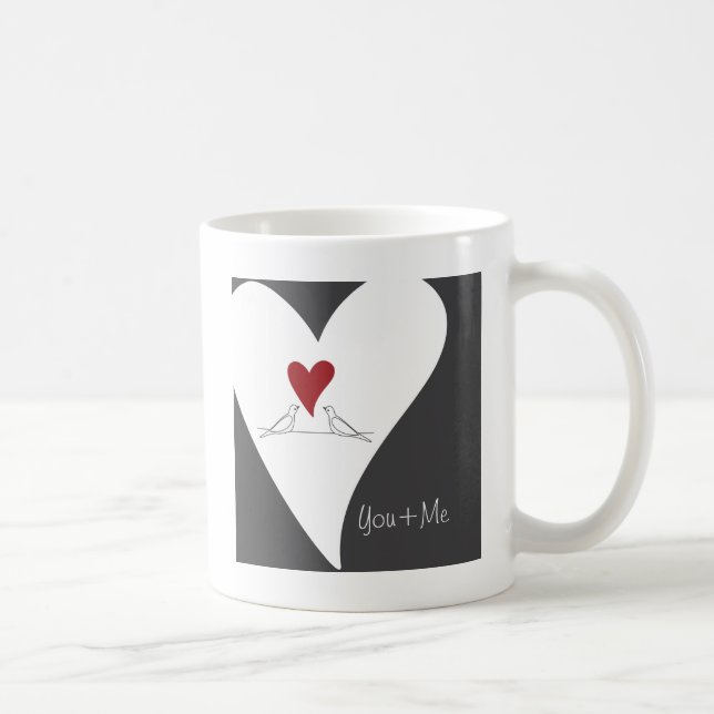Röda hjärtan Vita duvor i kärlek Rustik modern Kaffemugg (Höger)