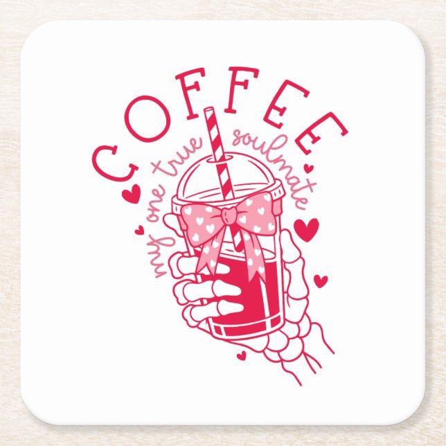Röda hjärtans skelett kaffe själsfrände underlägg papper kvadrat (Framsidan)