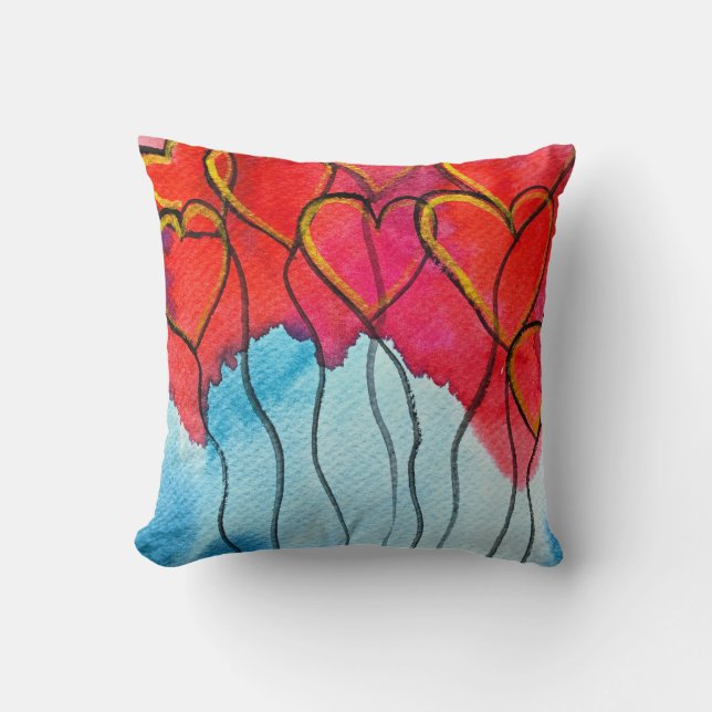 Röda hjärtballonger Alla hjärtans vattenfärg Kudde (Framsida)