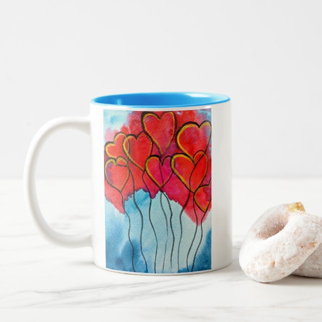 Röda hjärtballonger Alla hjärtans vattenfärg Två-Tonad Mugg (Med munk)