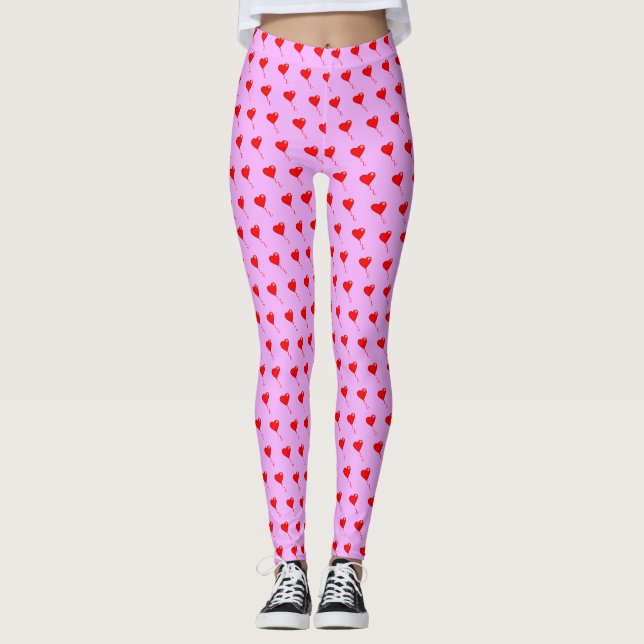 Röda hjärtballonger Chic Lila Valentineser födelse Leggings (Framsida)