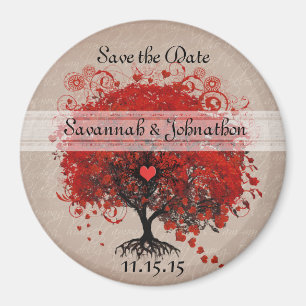 Röda hjärtbladsträd Save the Date-magneter Magnet