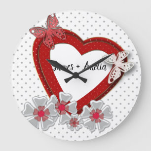 Röda hjärtblåsblommor Valentines day kärlek Stor Klocka