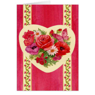 Röda hjärtblommor - hälsningskort