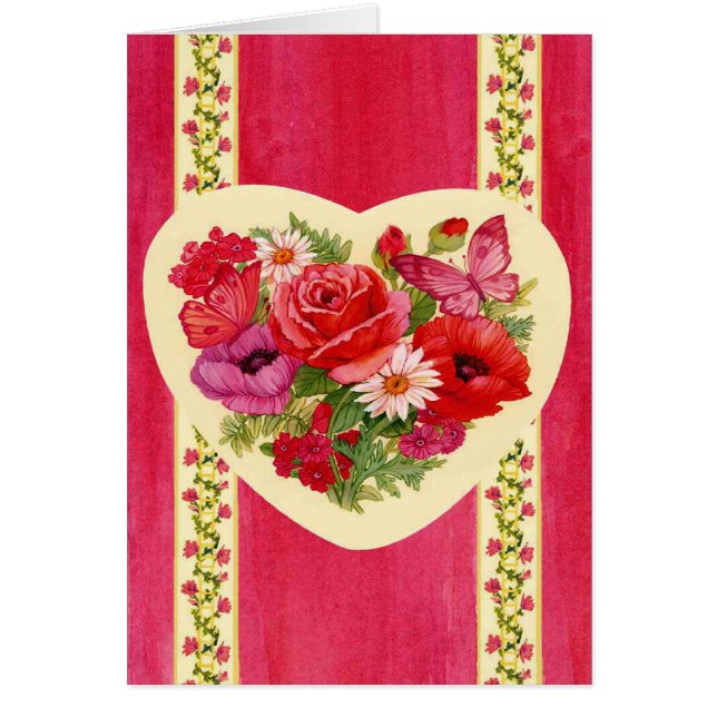 Röda hjärtblommor - hälsningskort (Framsidan)