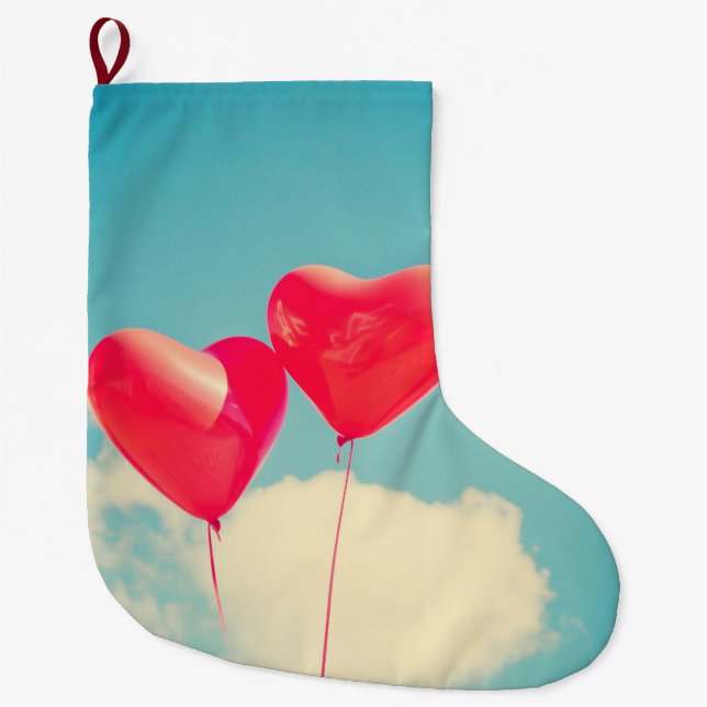Röda hjärtebubblor mot Cloudy Himlar Stor Julstrumpa (Framsidan)