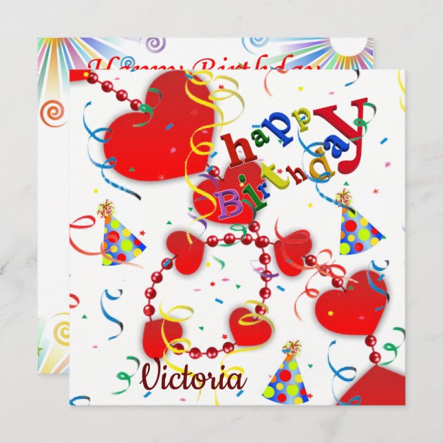 Röda Hjärter för inbjudan till Grattis på födelsed (Fram/baksida)