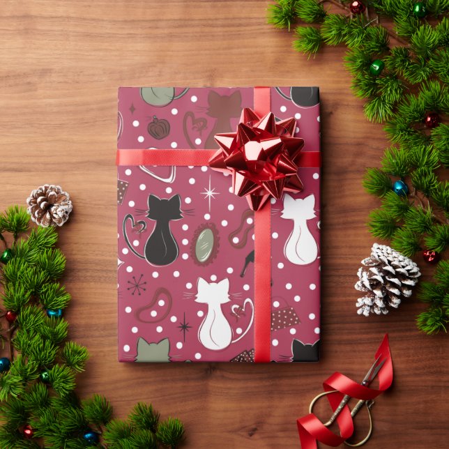 Röda hjärtkatter i mitten presentpapper (Julgåva)