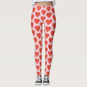 Röda hjärtor på rosa damasker leggings
