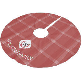 Röda hjorthornmonogram i tartan julgransmatta borstad polyester