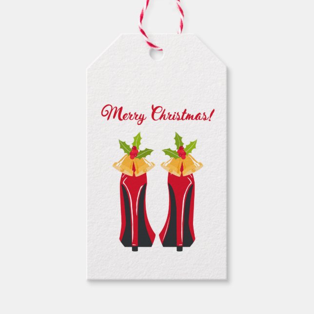 Röda Högklackar med julafton Klockor Presentetikett (Framsidan)