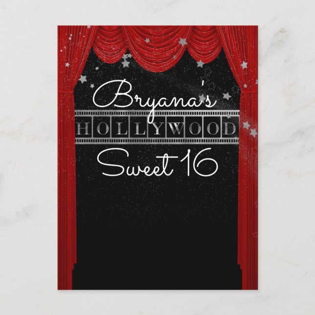 Röda HOLLYWOOD Gardiner & Silver Star Spara datum Meddelande Vykort (Framsida)