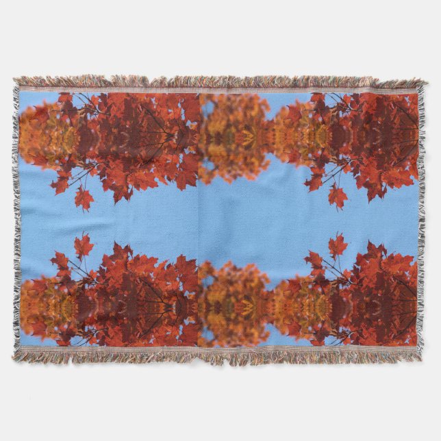 Röda Höst löv och Blå himmel Filt (Framsidan)