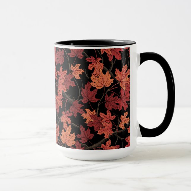 Röda höstlönnblad på svart mugg (Höger)