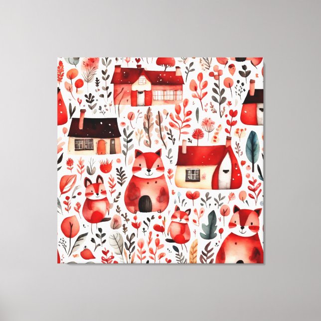 Röda hus och hus söta Pappra Lakan Canvastryck (Framsida)