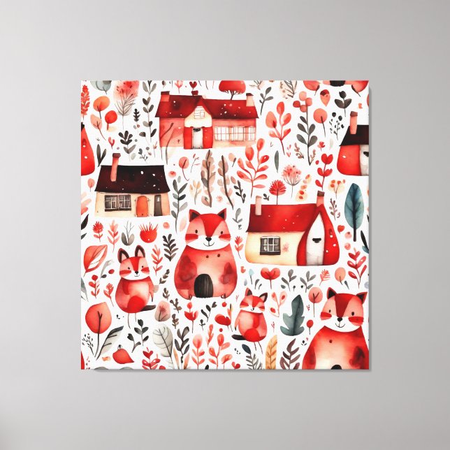 Röda hus och hus söta Pappra Lakan Canvastryck (Framsida)