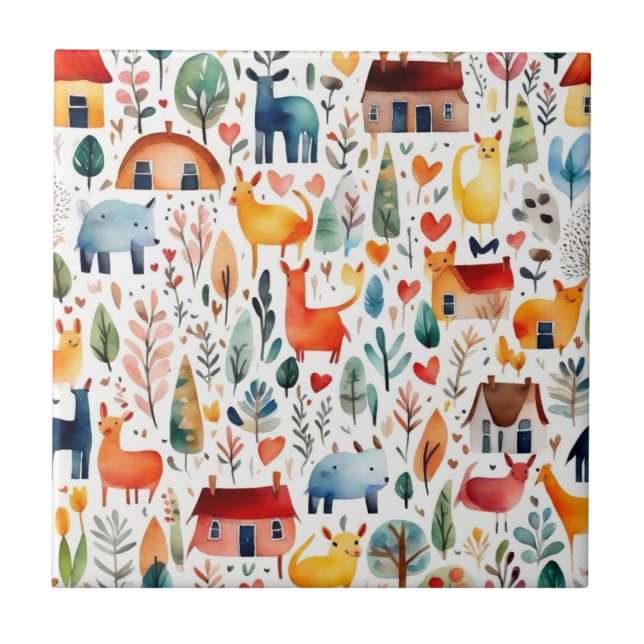 Röda hus och hus söta Pappra Lakan Kakelplatta (Framsidan)