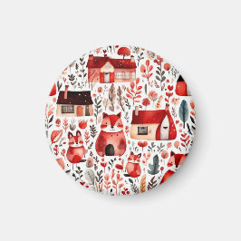 Röda hus och hus söta Pappra Lakan Magnet