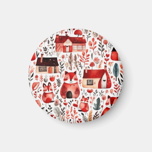 Röda hus och hus söta Pappra Lakan Magnet (Framsidan)