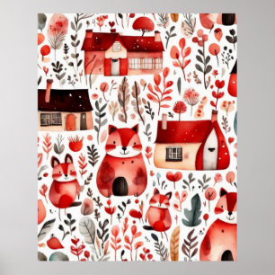 Röda hus och hus söta Pappra Lakan Poster
