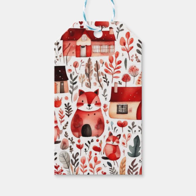 Röda hus och hus söta Pappra Lakan Presentetikett (Framsidan)