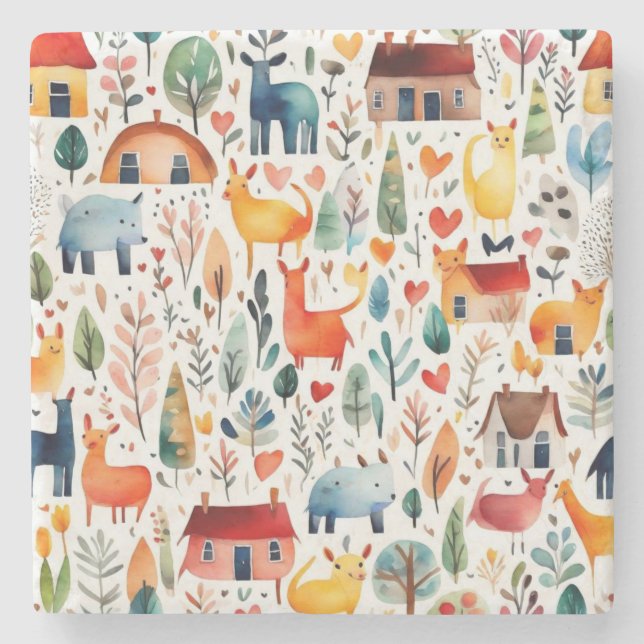 Röda hus och hus söta Pappra Lakan Stenunderlägg (Framsidan)