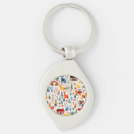 Röda hus och hus söta Pappra Lakan Swirl Silverfärgad Nyckelring