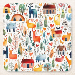 Röda hus och hus söta Pappra Lakan Underlägg Papper Kvadrat