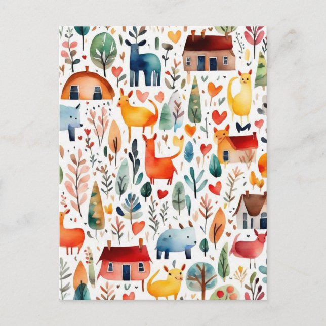 Röda hus och hus söta Pappra Lakan Vykort (Framsida)